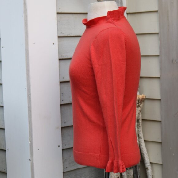 Ann Taylor Orange Red Stand Up Ruffle Collar & Cuff Cotton Blend Sweater Sz XS - Picture 4 of 7